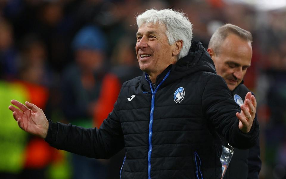 Atalanta coach Gian Piero Gasperini celebrates after winning the Europa League fina