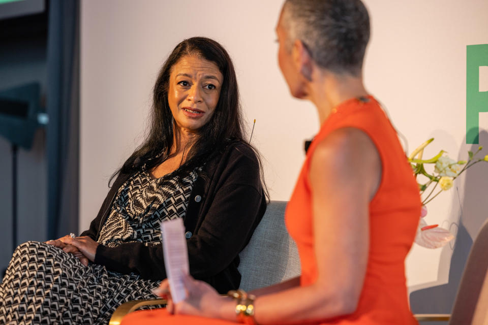 Tracey Travis of Estée Lauder with Jenny B. Fine of WWD and Beauty Inc at the 2022 WWD x FN x Beauty Inc Women in Power event in New York City