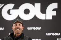 Phil Mickelson attends a press conference at the Centurion Club, Hertfordshire, England, ahead of the LIV Golf Invitational Series, Wednesday June 8, 2022. (Steven Paston/PA via AP)