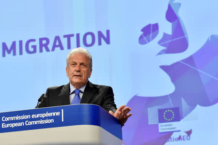 EU Migration Commissioner Dimitris Avramopoulos holds a news conference in Brussels, Belgium July 26, 2017. REUTERS/Eric Vidal