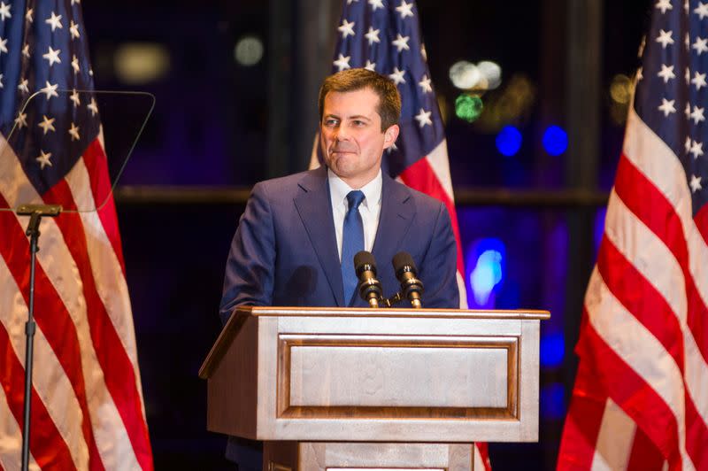 Democratic U.S. presidential candidate Pete Buttigieg announces his withdrawal from the 2020 U.S. presidential race during event in South Bend, Indiana