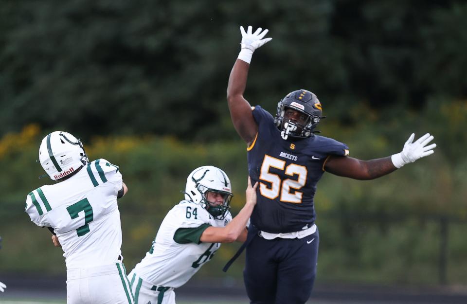 Streetsboro senior Keisean Johnson-Wilson on pass defense against Cloverleaf Friday, September 10 at Quinn Field at Rocket Stadium.