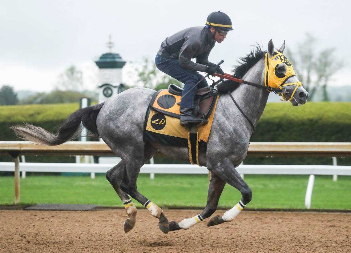 Jockey Jesus Castanon rides West Saratoga during a morning workout at Keeneland. Castanon finished fourth in his only previous Kentucky Derby appearance in 2011. Matt Stone/USA TODAY NETWORK
