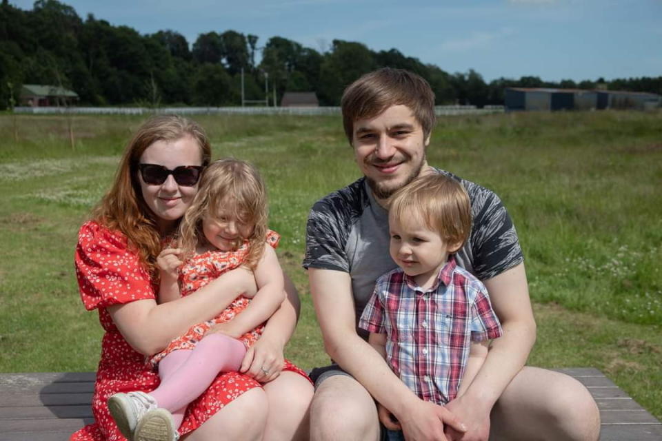 Kerri Paton, 27, and Igor Topa, 28, with their kids, Amelia Topa, 6 and Oscar Topa, 5. (Kerri Paton/SWNS)