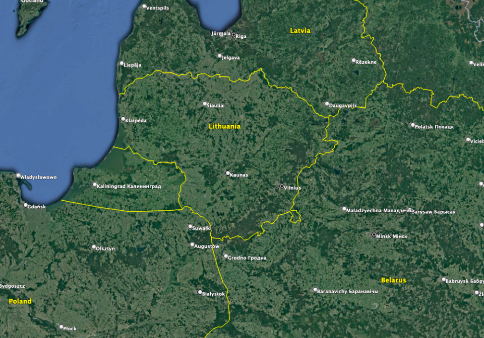 The presence of Wagner forces in Belarus has sparked concerns in Poland, Latvia and Lithuania. (Google Earth image)