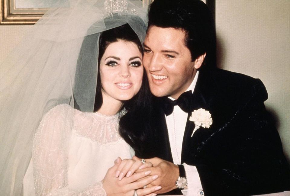 elvis presley smiling with bride priscilla