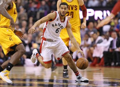 TORONTO, ON - FEBRUARY 26:  Cory Joseph #6 of the Toronto Raptors drives with the ball against the Cleveland Cavaliers during an NBA game at the Air Canada Centre on February 26, 2016 in Toronto, Ontario, Canada. The Raptors defeated the Cavaliers 99-97. NOTE TO USER: user expressly acknowleges and agrees by downloading and/or using this Photograph, user is consenting to the terms and conditions of the Getty Images License Agreement. (Photoby Claus Andersen/Getty Images)