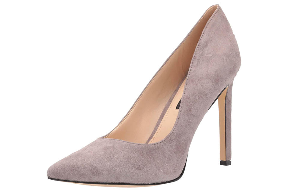 gray heels, pumps, nine west