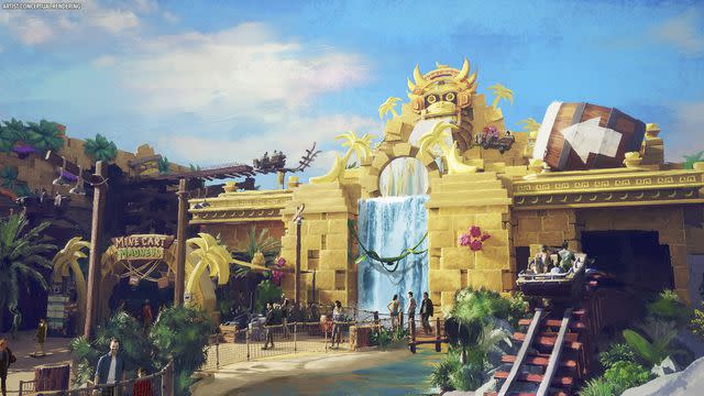 <p>Universal Orlando Resort</p> 'Donkey Kong' roller coaster Mine Cart Madness concept art at Universal Epic Universe theme park