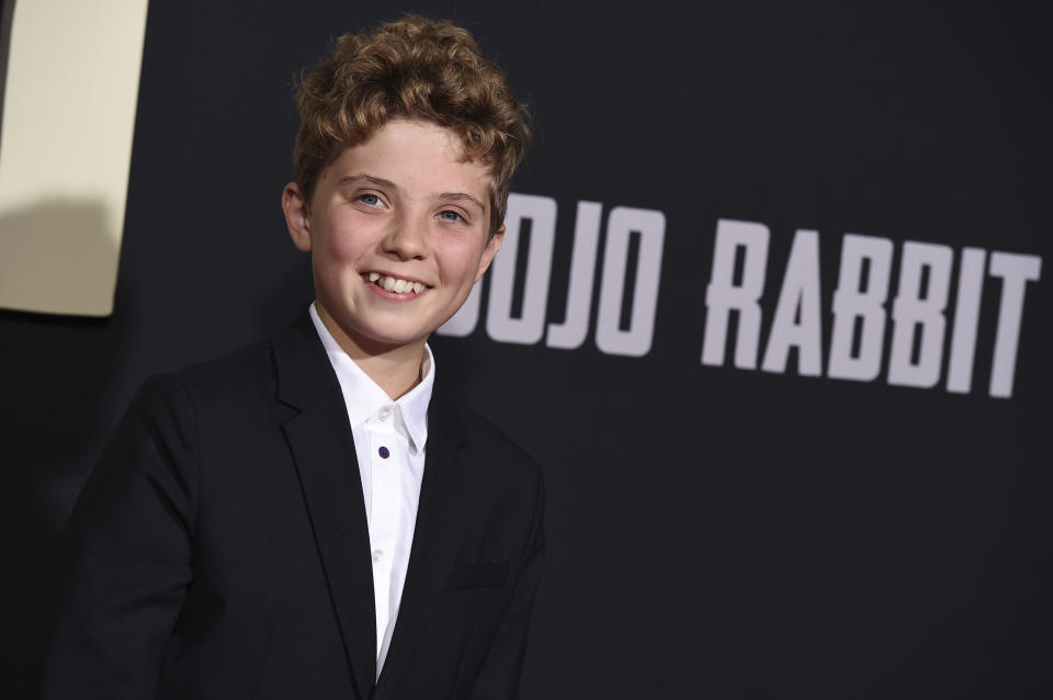 Roman Griffin Davis arrives at the Los Angeles premiere of "Jojo Rabbit" at the Hollywood American Legion Post 43 on Tuesday, Oct. 15, 2019. (Photo by Jordan Strauss/Invision/AP)