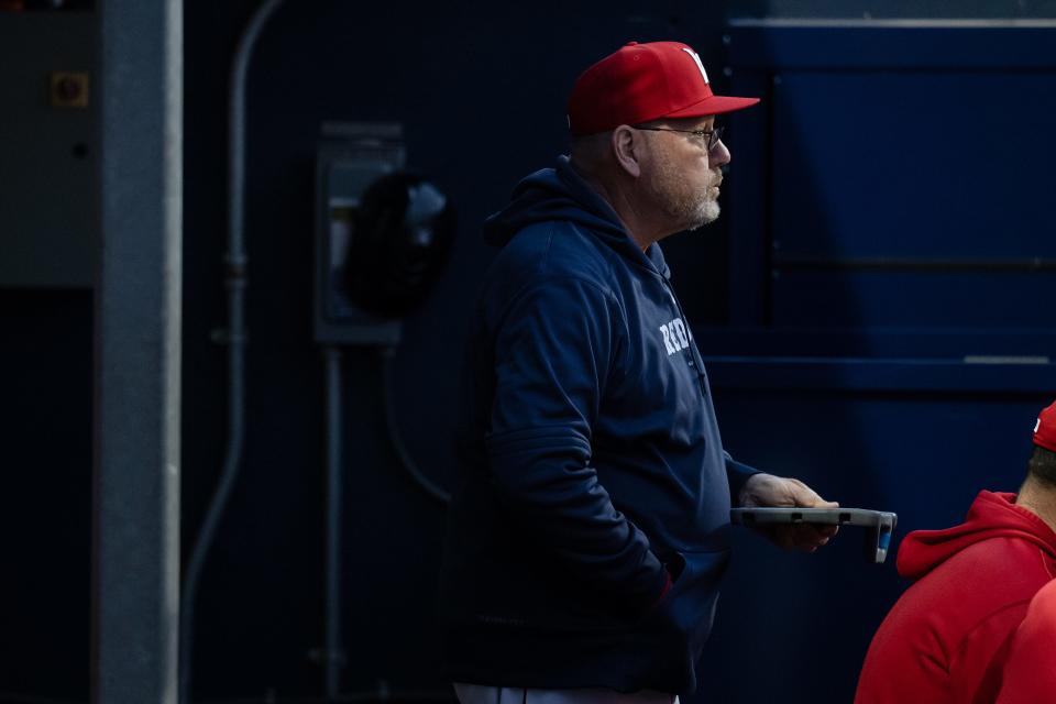 WooSox hitting coach Rich Gedman watches the action against the Durham Bulls Friday night at Polar Park.