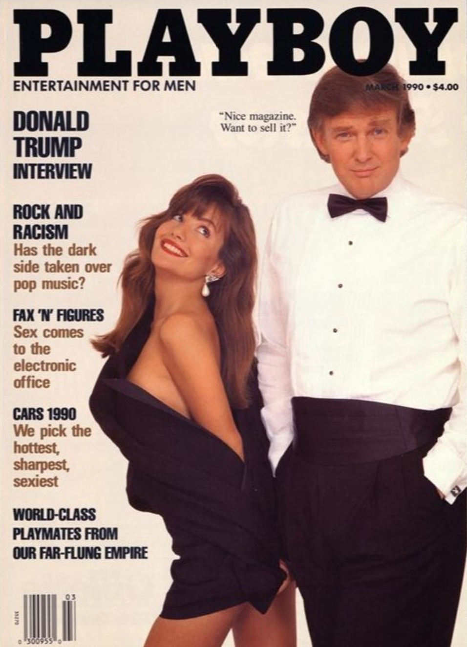 <p>Ja, der Präsident der Vereinigten Staaten war schon auf dem Cover des Playboy. Im klassischen Smoking posierte Donald Trump selbstgefällig neben Playmate Brandi Brandt.<br><em>[Bild: Playboy]</em> </p>