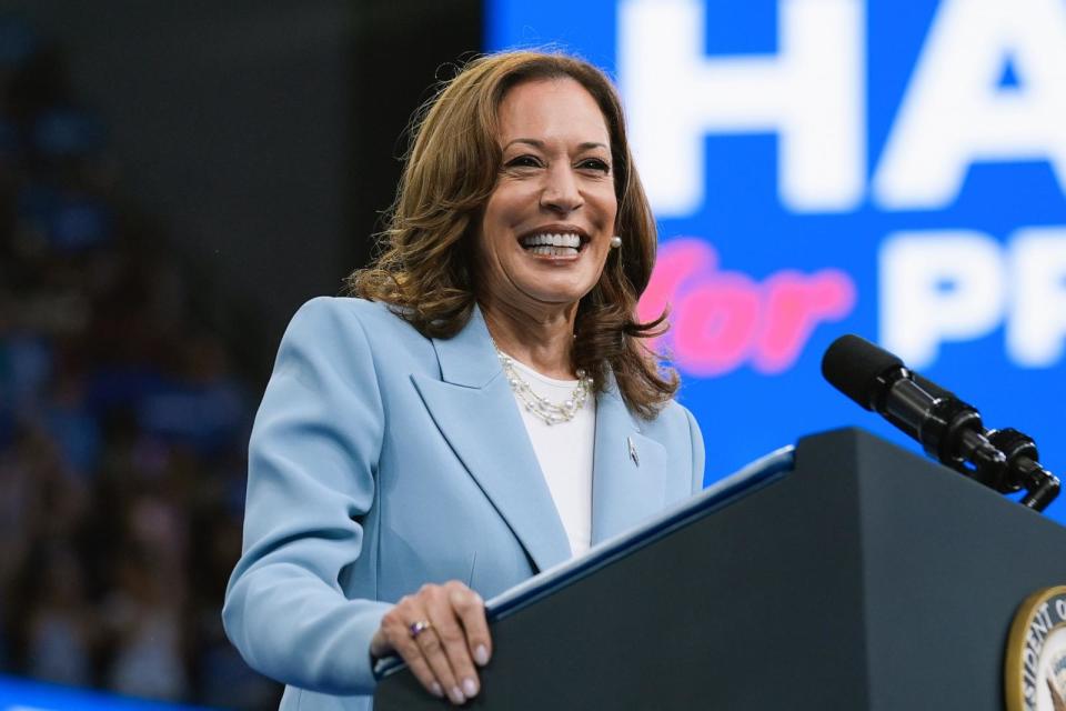 PHOTO: Vice President Kamala Harris speaks during a campaign rally, Tuesday, July 30, 2024, in Atlanta.  (John Bazemore/AP)