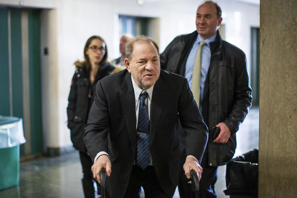 Harvey Weinstein arrives at the courtroom for his sexual assault trial at Manhattan criminal court on Feb. 3, 2020 in New York City