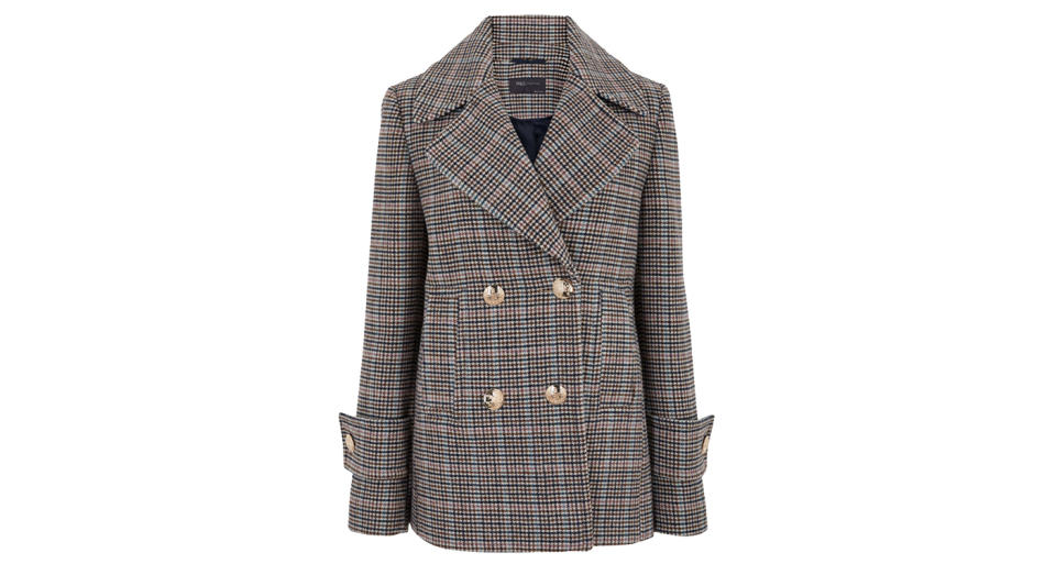 Checked Pea Coat with Wool