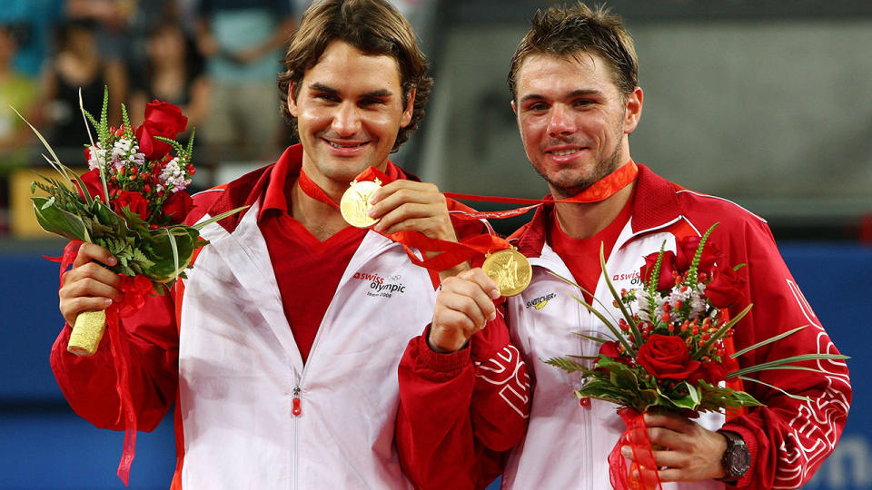Roger Federer and Stan Wawrinka, pictured here after winning doubles gold in 2008.