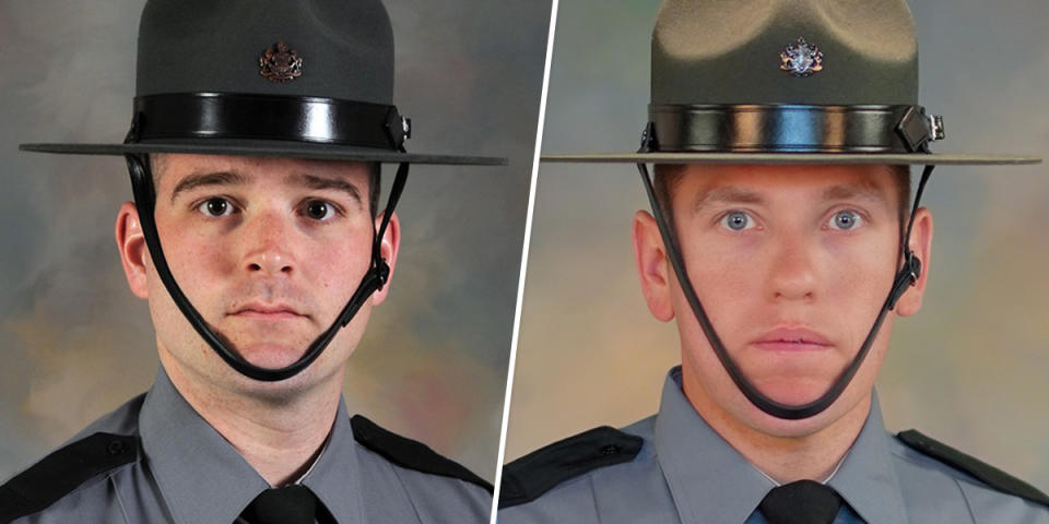 Trooper Martin F. Mack III, 33, and Trooper Branden T. Sisca, 29, were struck and killed by a driver Monday morning on I-95 south near milepost 18, Philadelphia. (Pennsylvania State Police)
