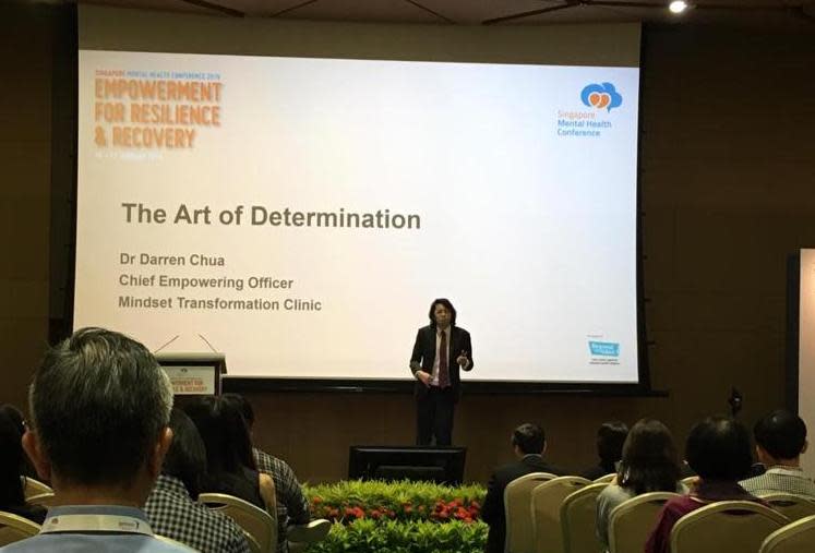 Chua giving a motivation talk under Mindset Transformation Clinic. (Photo courtesy of Darren Chua)