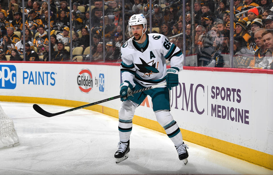 Erik Karlsson #65 of the San Jose Sharks is an all-star