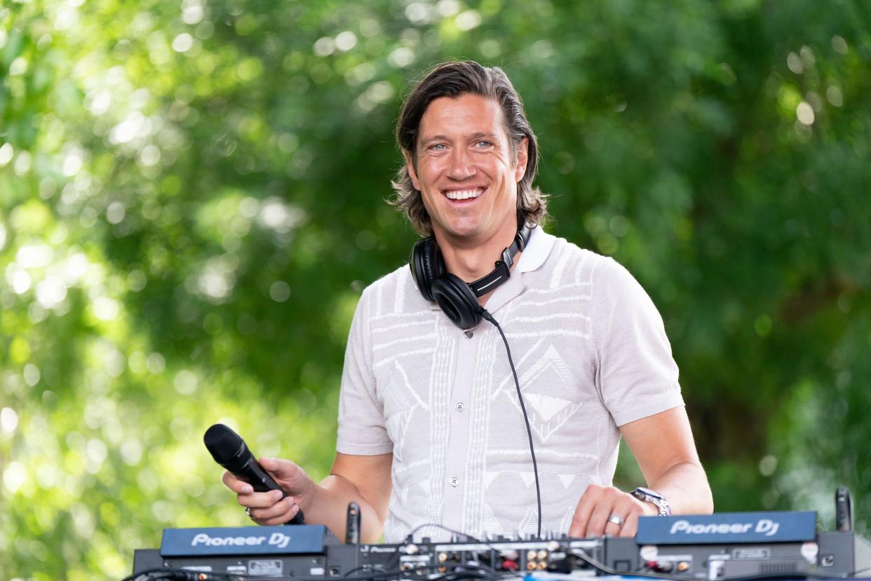 EDITORIAL USE ONLY Vernon Kay DJs at the UK launch of gaming app Match Masters at Potters Fields Park in London. Picture date: Saturday June 11, 2022.