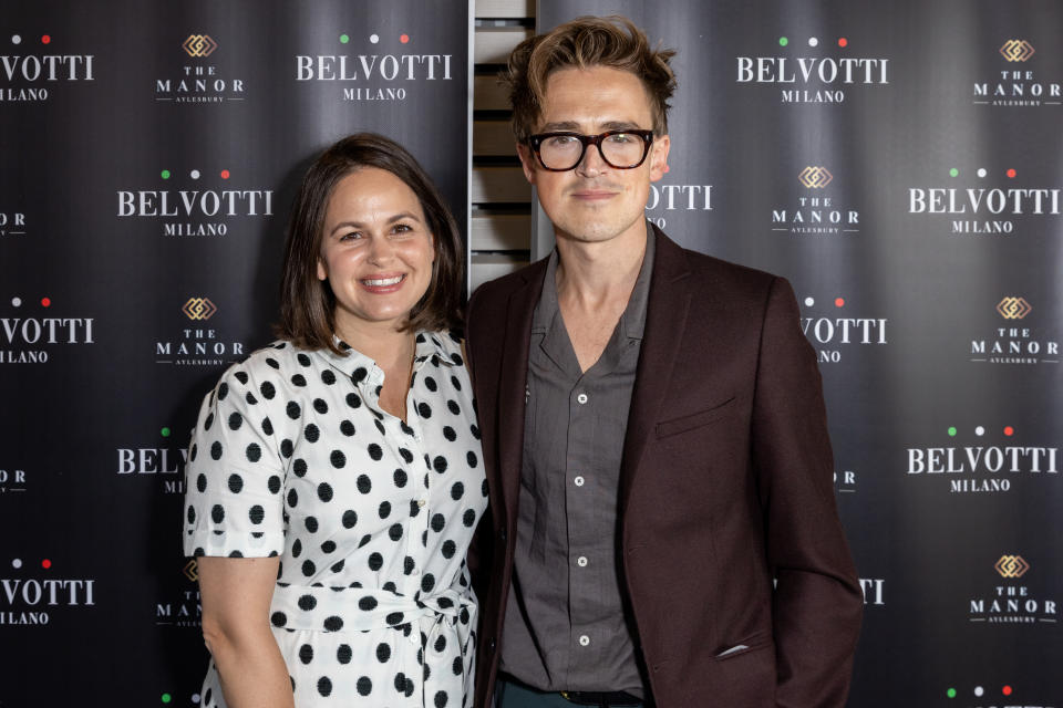 ALYESBURY, UNITED KINGDOM - 2021/07/29: Giovanna and Tom Fletcher attend the launch party for Mario Falcone's new trainer brand, Belvotti Milano, held at The Manor, Aylesbury. (Photo by Phil Lewis/SOPA Images/LightRocket via Getty Images)