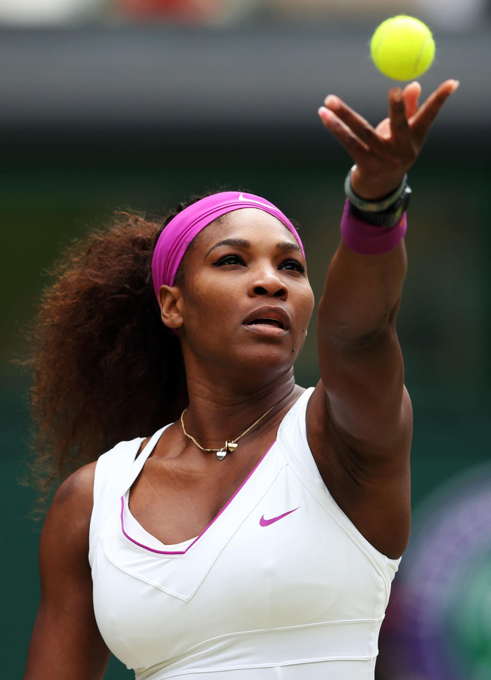 Serena Williams of the USA serves the ball during her Ladies Singles final match against Agnieszka Radwanska of Poland on day twelve of the Wimbledon Lawn Tennis Championships at the All England Lawn Tennis and Croquet Club on July 7, 2012 in London, England. (Photo by Julian Finney/Getty Images)