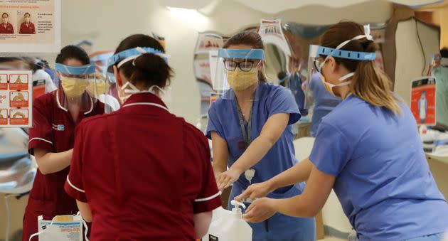 Medics wash their hands at Craigavon Area Hospital in Co Armagh, Northern Ireland