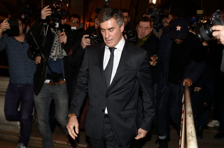 Former French budget minister Jerome Cahuzac leaves court in Paris after the first day of his trial for tax fraud on February 8, 2016