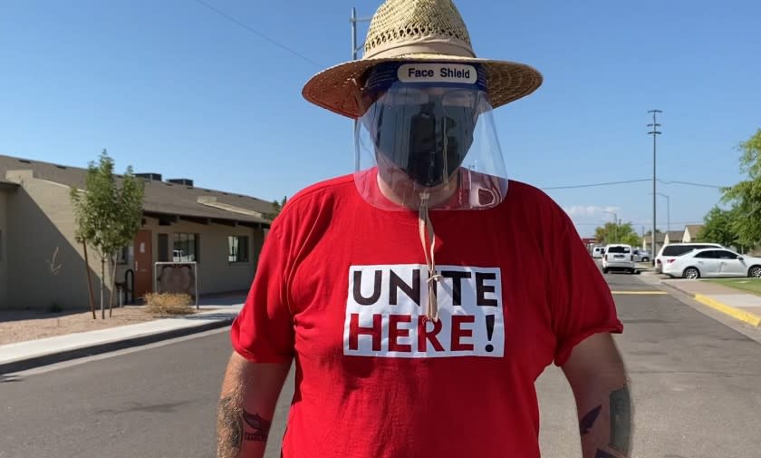 Alex Rosado, a member of Unite Here Local 11 in Los Angeles, is hitting the streets as a canvasser in Phoenix, Ariz., for the rest of the election cycle to turn Arizona blue in the presidential election. "I want to make sure that I'm one of the people responsible for getting [Trump] out of office." Photo courtesy of Maria Hernandez.
