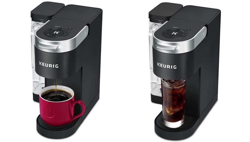 Black Keurig coffee makers.