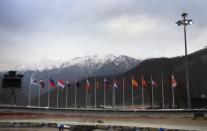 A general view of the track as a Skeleton rider goes down during the Viessman FIBT Bob & Skeleton World Cup at the Sanki Sliding Center in Krasnya Polyana