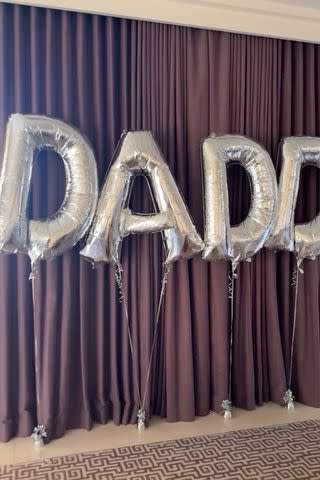 <p>Kourtney Kardashian/Instagram</p> Kardashian shared a video of silver balloons that said "Daddy" before heading to the park