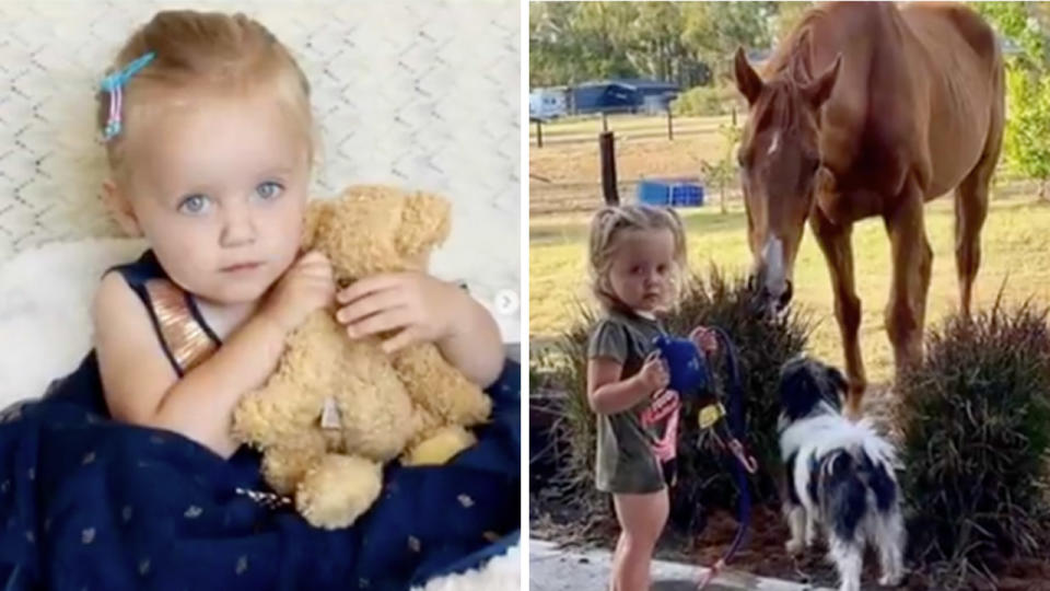 Lara, two, is fighting for life after a boom gate slammed into her and her family at a Redcliffe Harness Racing event. Source: 7 News