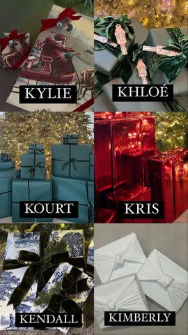 <p>Kim Kardashian/Instagram</p> Kim Kardashian posts her family's Christmas wrapping on her Instagram Story