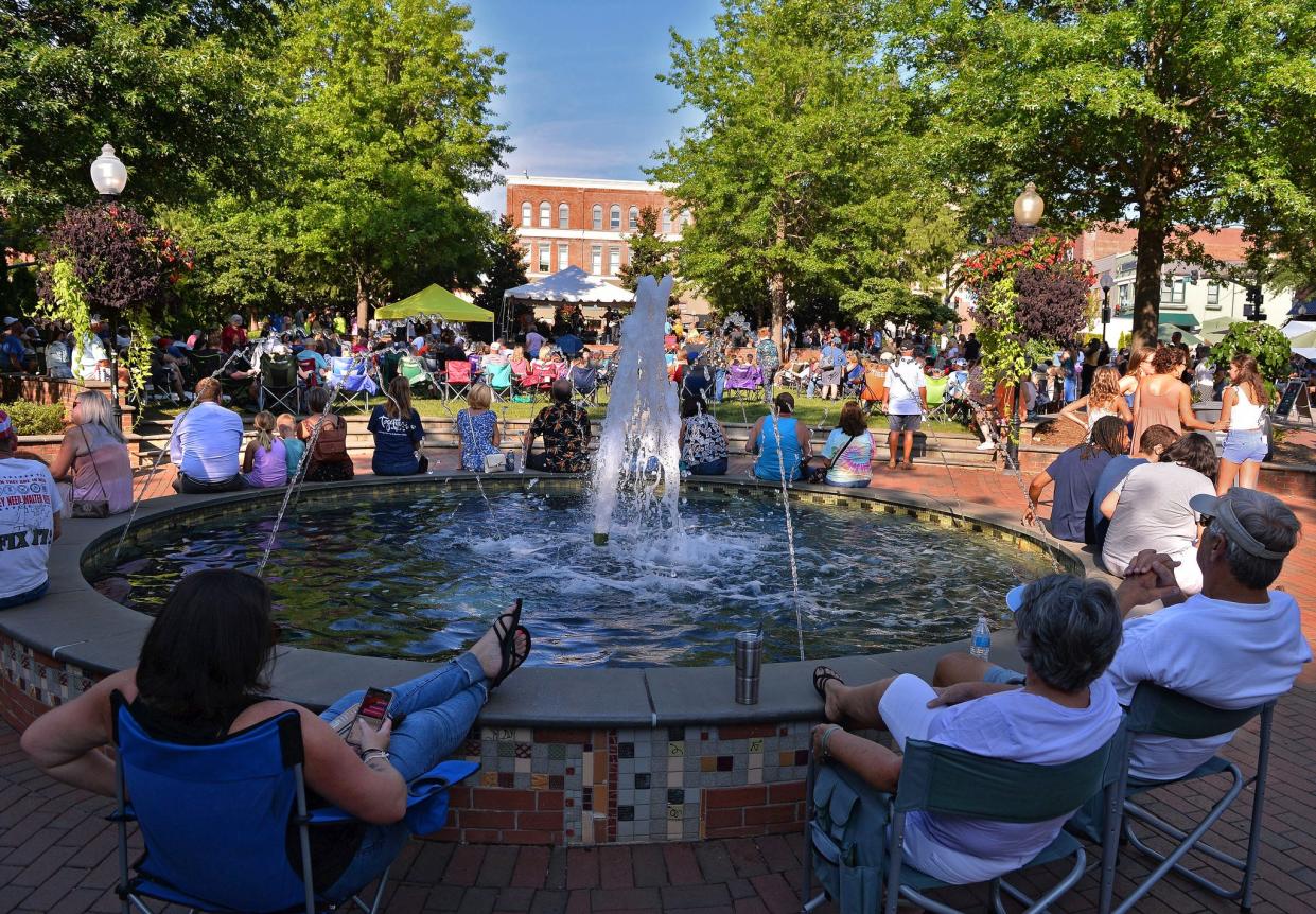 Caleb Kennedy and his band perform at Music on Main to a crowd on Morgan Square in downtown Spartanburg, Thursday evening, August 12, 2021.