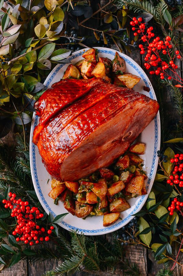 Plum Sauce Glazed Ham With Soy and Scallion Butter