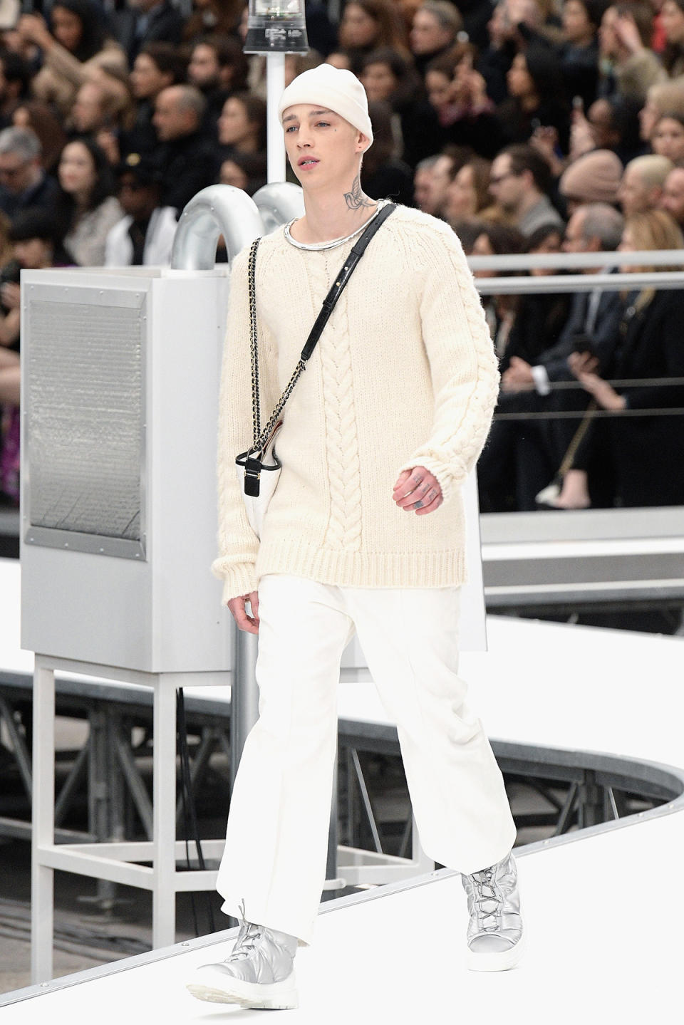 Lily Rose Depp's boyfriend, Ash Stymest walks the runway during the Chanel Paris show as part of the Paris Fashion Week Womenswear Fall/Winter 2017/2018 on March 7, 2017 in Paris, France. (Photo: Getty Images)