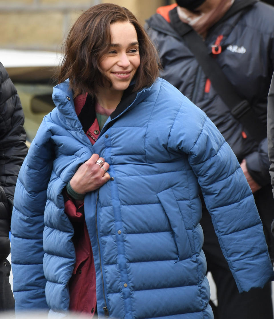 <p>On the set of the new Marvel series <em>Secret Invasion</em>, Emilia Clarke prepares to film at The Piece Hall on Jan. 27 in Halifax, England.</p>