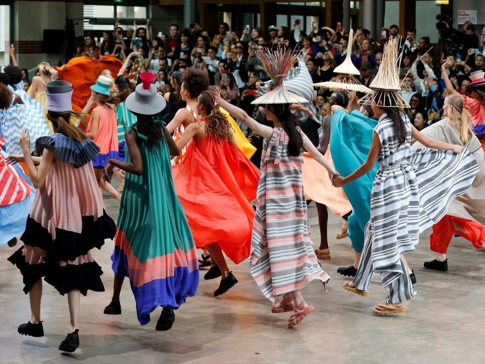 Models walk the runway during the Issey Miyake Womenswear Spring/Summer 2020 show as part of Paris Fashion Week on September 27, 2019 in Paris, France