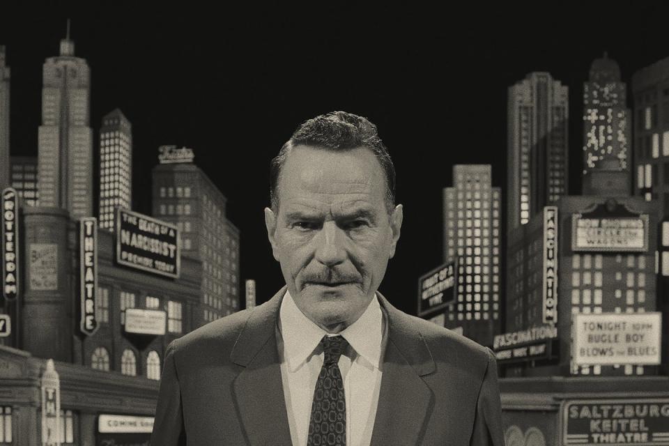 Bryan Cranston as the fourth-wall breaking narrator in Wes Anderson’s whimsical  ‘Asteroid City’ (Focus Features)