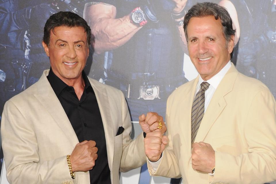 Actor Sylvester Stallone and brother actor Frank Stallone arrive at the Los Angeles Premiere "The Expendables 3" at TCL Chinese Theatre on August 11, 2014 in Hollywood, California.