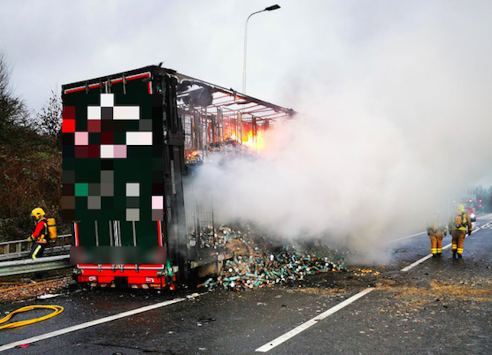 Thousands of Pringles containers were burnt in the fire (Picture: Highways England)