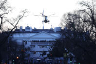 <p>Marine One leaves the White House with Donald Trump and Melania Trump on board. </p>