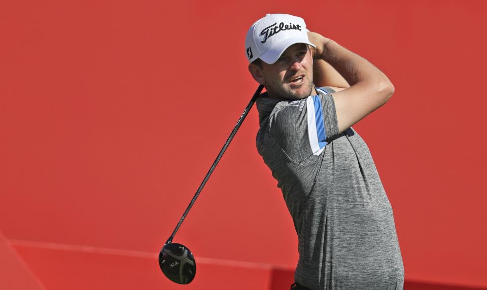 Austria's Bernd Wiesberger tees off on the first hole during the third round of the Abu Dhabi Championship golf tournament in Abu Dhabi, United Arab Emirates, Saturday, Jan. 18, 2020. (AP Photo/Kamran Jebreili)