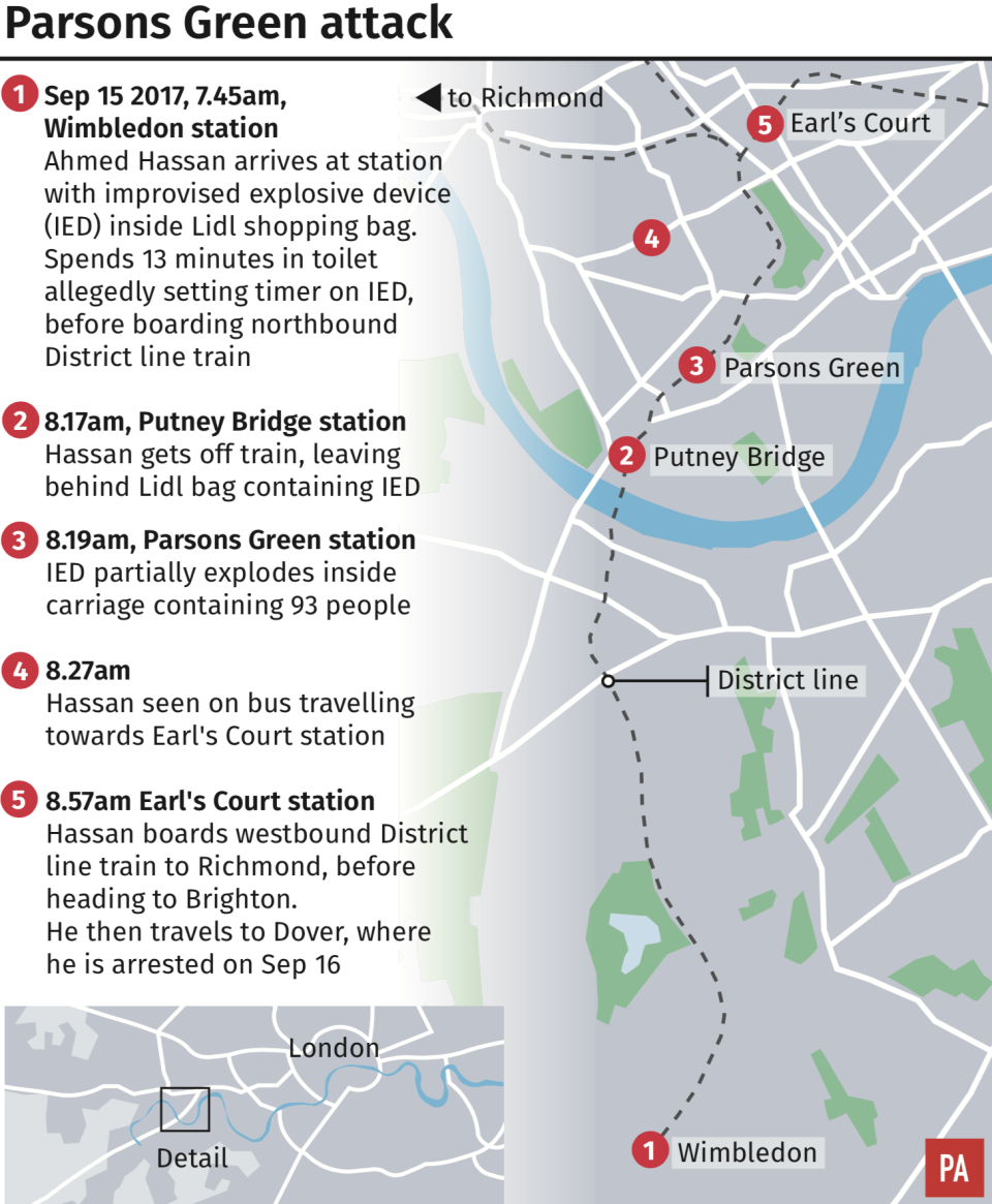 How the Parsons Green bombing attempt unfolded. (PA)