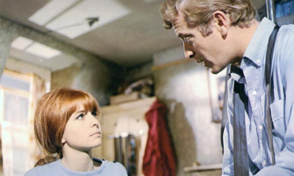 Jane Asher, British actress, looking up at Michael Caine