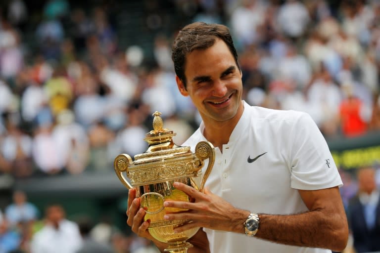 King of Wimbledon: Roger Federer after winning Wimbledon for a record eighth time in 2017