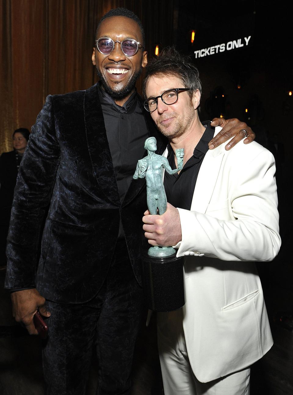 Mahershala Ali congratulated Sam Rockwell for taking home the award for best actor award in a TV movie or television miniseries for <em>Fosse/Verdon</em>. 