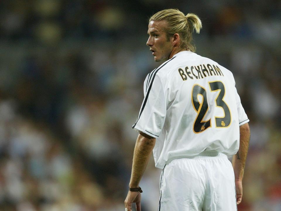 David Beckham playing for Real Madrid in August 2003 in Madrid, Spain.