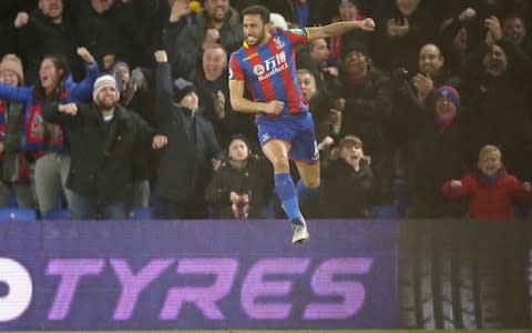 Andros Townsend celebrates his goal - Credit: AP Photo 